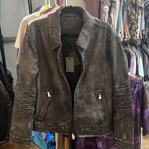 John Varvatos Distressed Gray Leather Asher Jacket